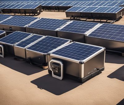 an array of solar powered portable power stations using lithium batteries