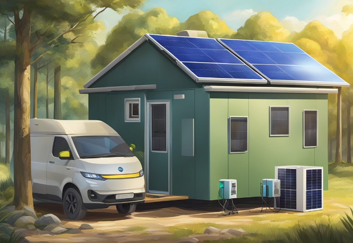 off grid cabin with solar panels to be used with solar powered portable power stations