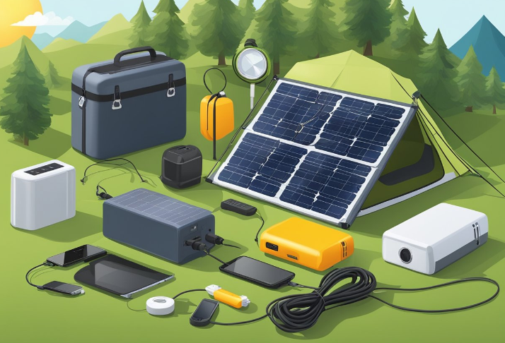 solar power equipment for camping at campsite
