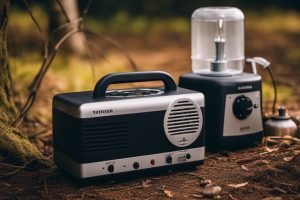 a photo of a radio and blender on a campsite run by a generator